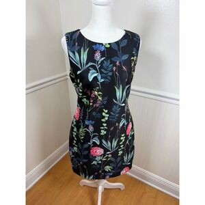 Tommy Hilfiger Women Black Floral Botanical Scuba Sheath Dress Size 6 Sleeveless